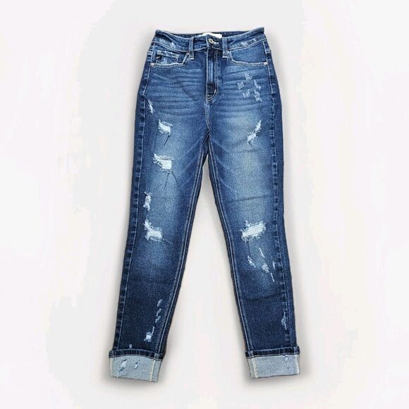 Kancan Skinny Jeans Womens Size 25 Dark Blue Denim Distressed, Style KC9181D - Picture 1 of 5